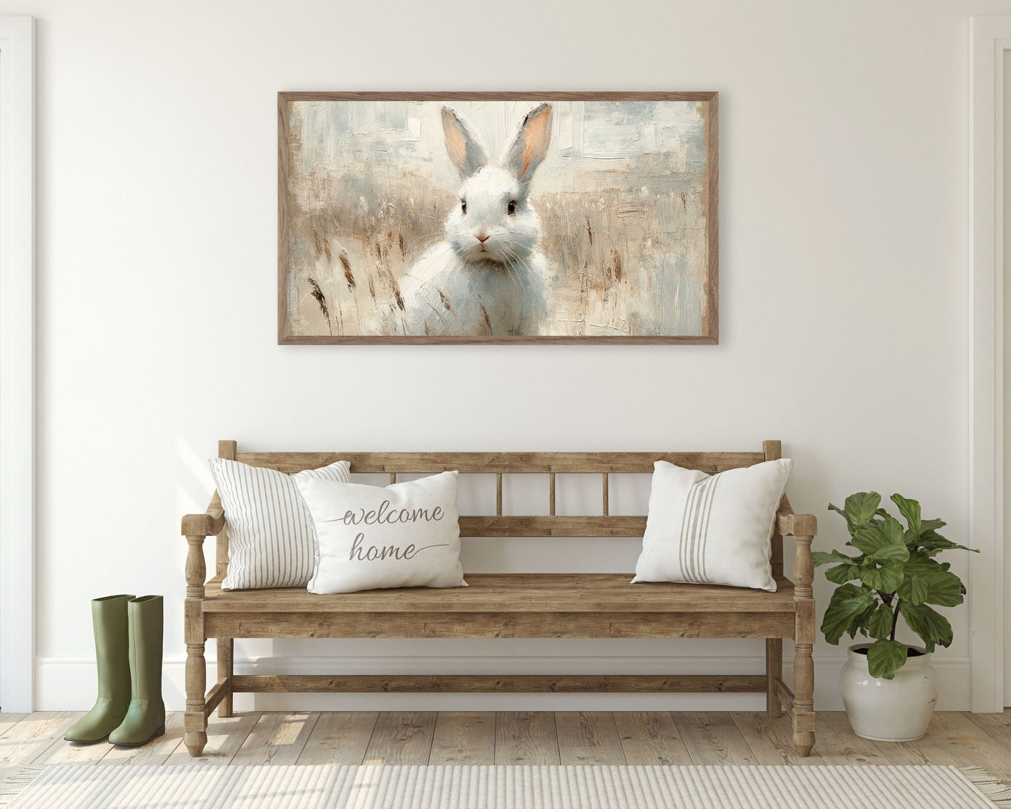 Rustic White Rabbit Frame TV Art