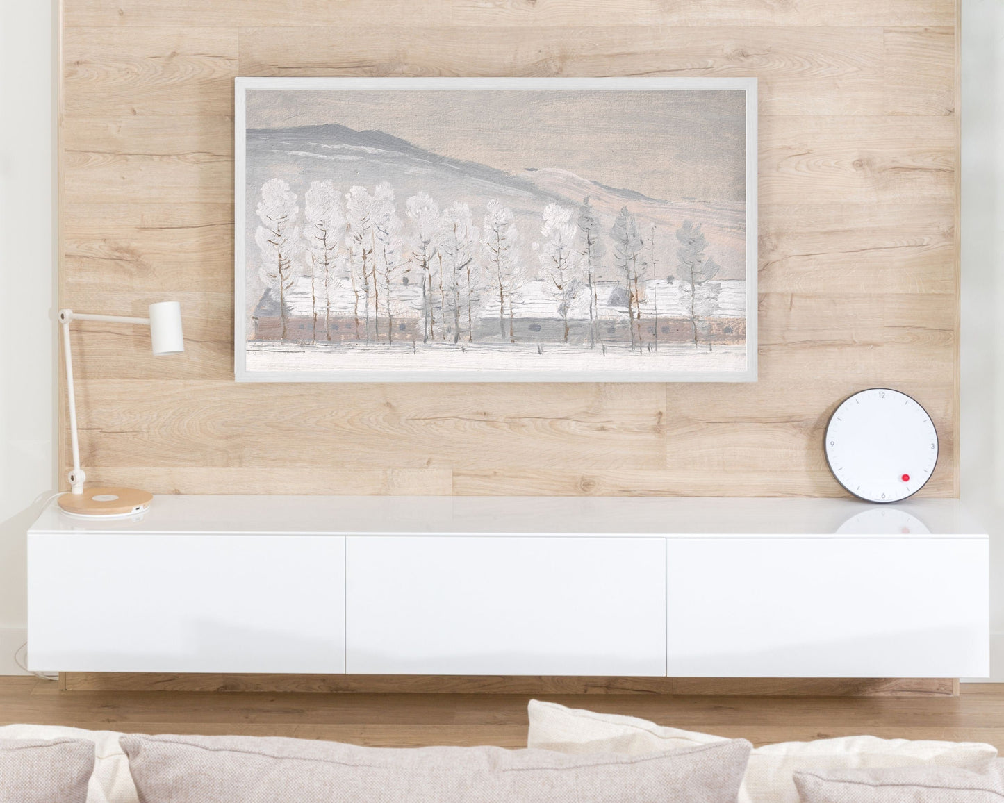 Neutral Winter Trees in Snow Frame TV Art