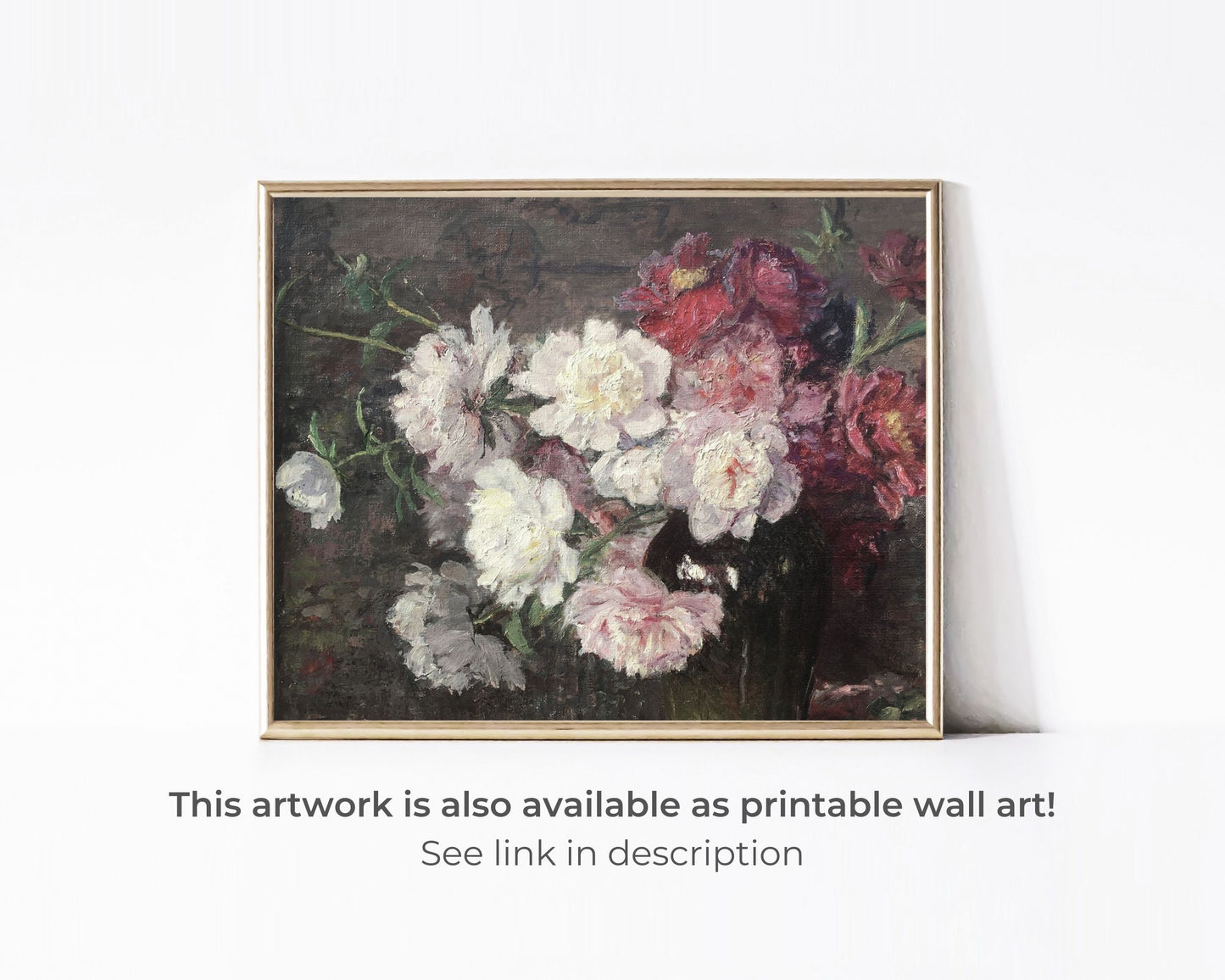 Vintage Pink Flowers Oil Painting Frame TV Art