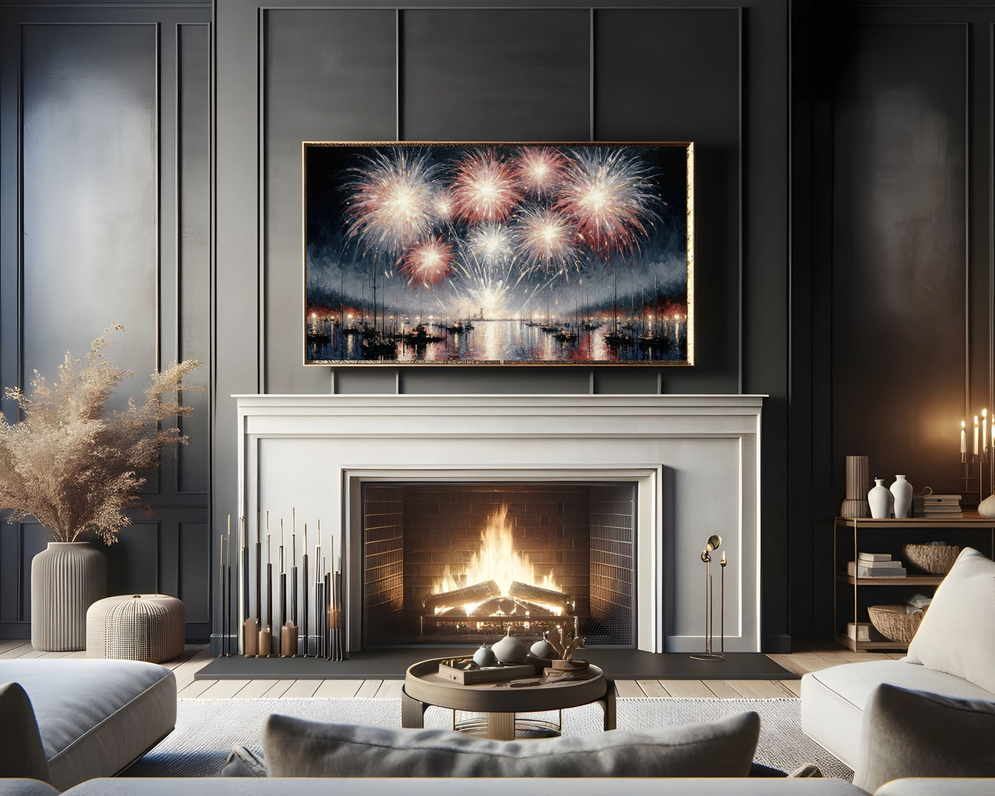 Red and White Fireworks Painting Frame TV Art