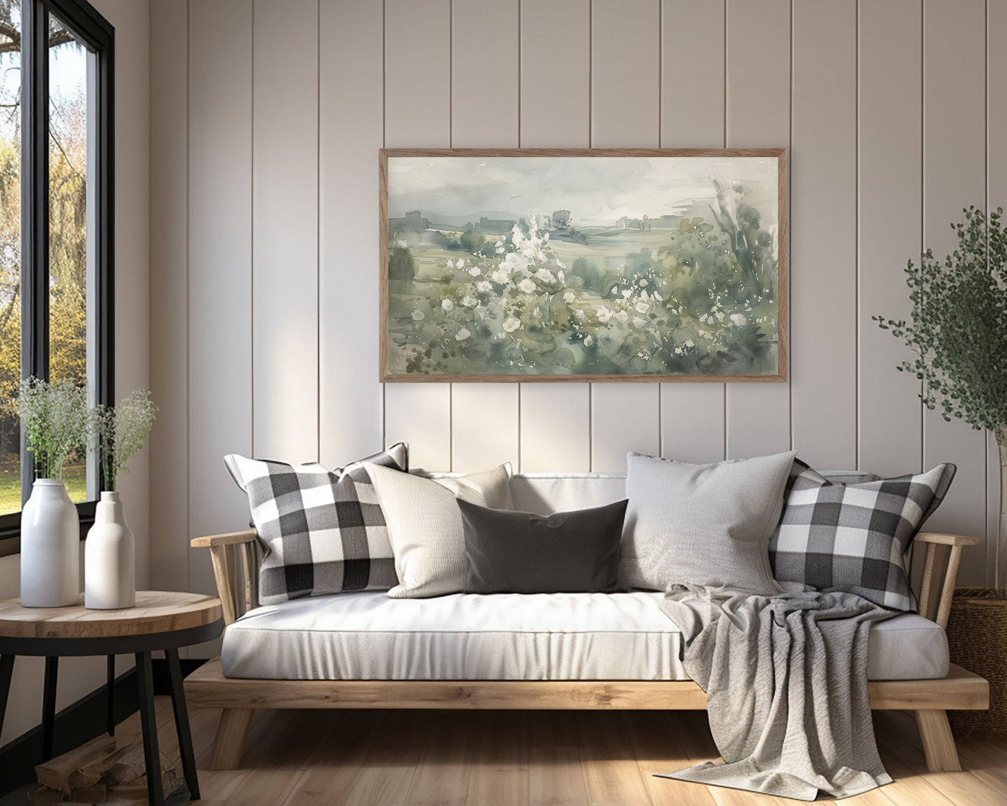 Green and White Wildflowers Frame TV Art