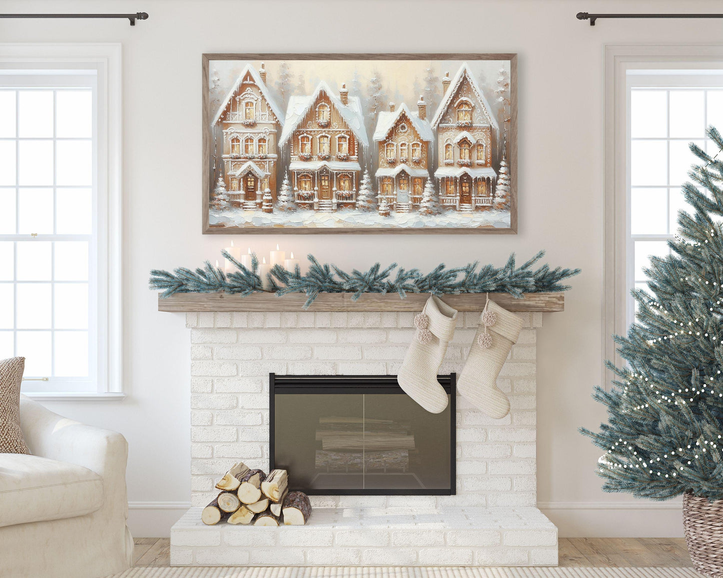 Gingerbread Houses Christmas Frame TV Art