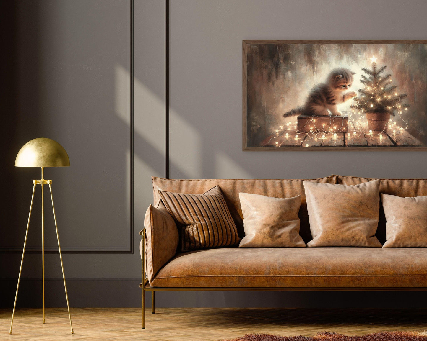 Christmas Kitten Decorating Christmas Tree Frame TV Art