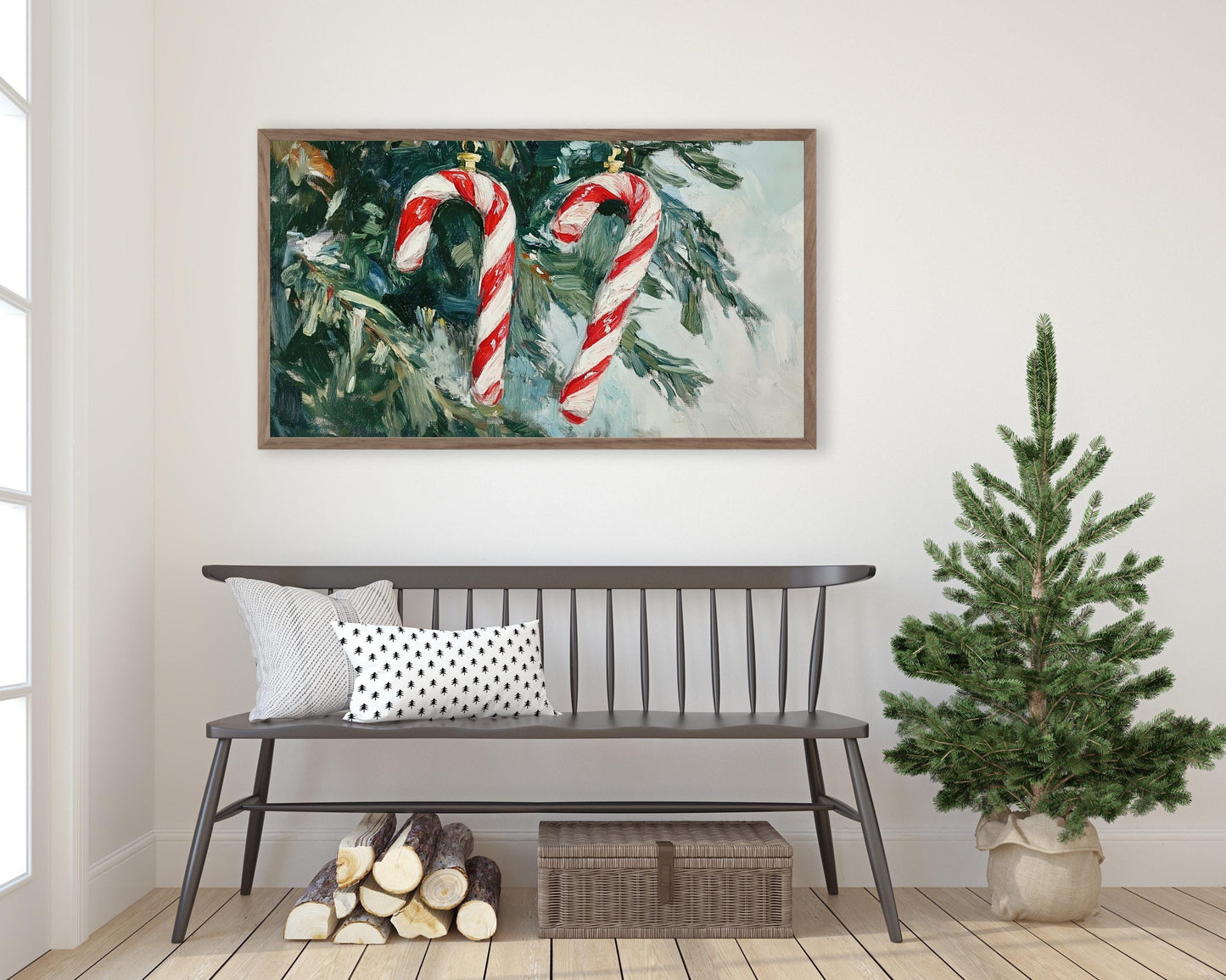 Candy Canes on Christmas Tree Frame TV Art