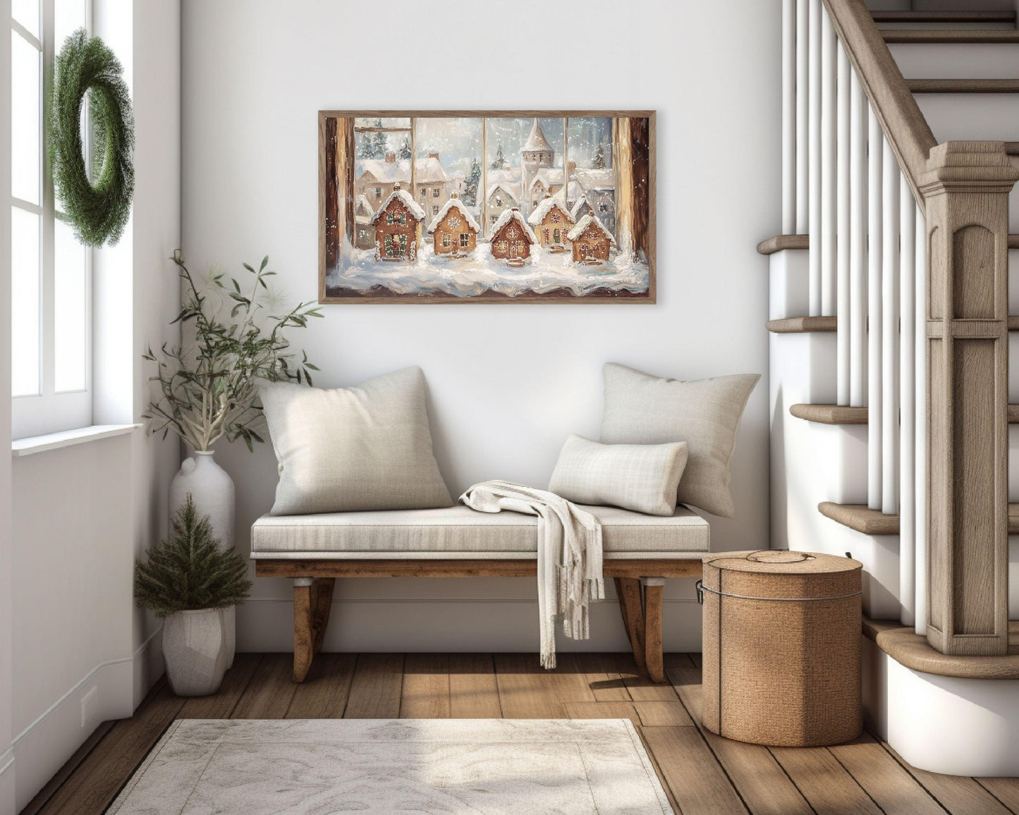 Christmas Window Gingerbread Houses Frame TV Art