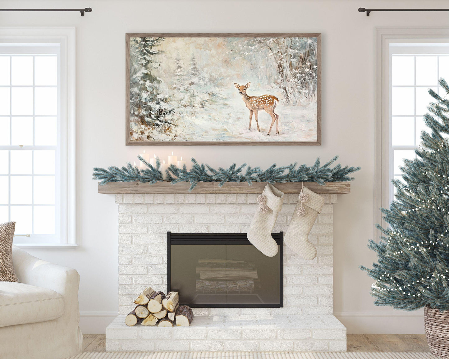 Baby Deer in Forest Frame TV Art
