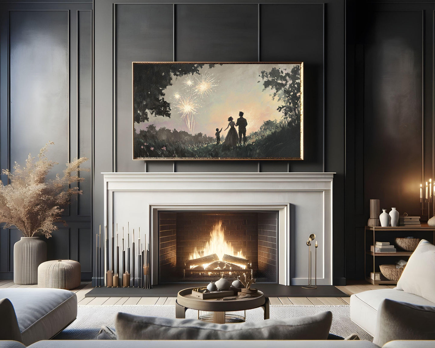 Family Watching NYE Fireworks Frame TV Art