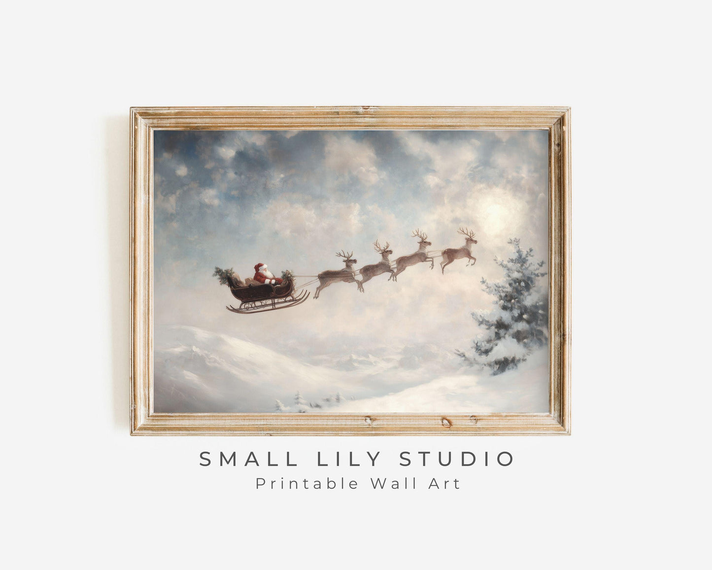 Flying Santa and Reindeer Printable Wall Art