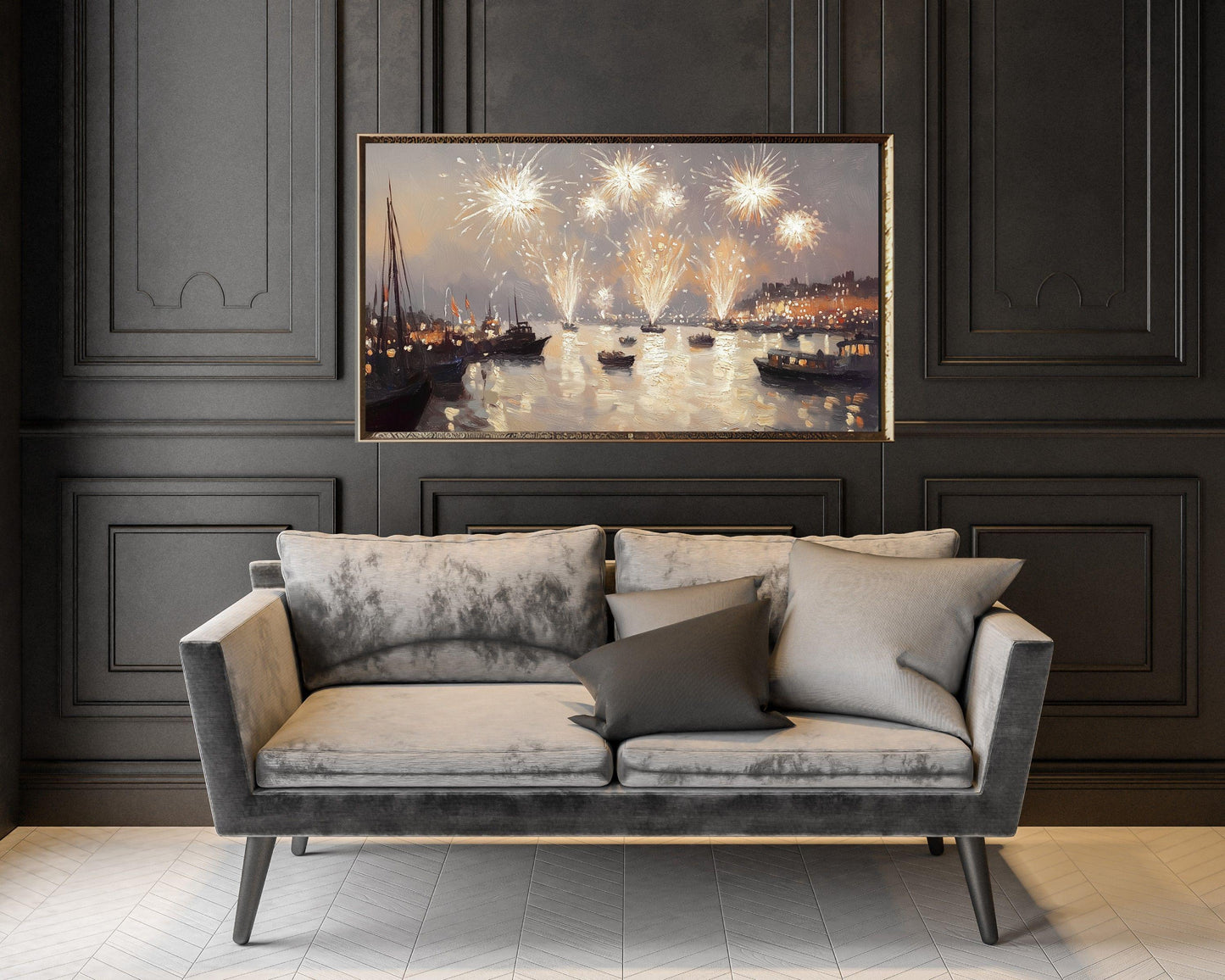 NYE Fireworks over Water Frame TV Art