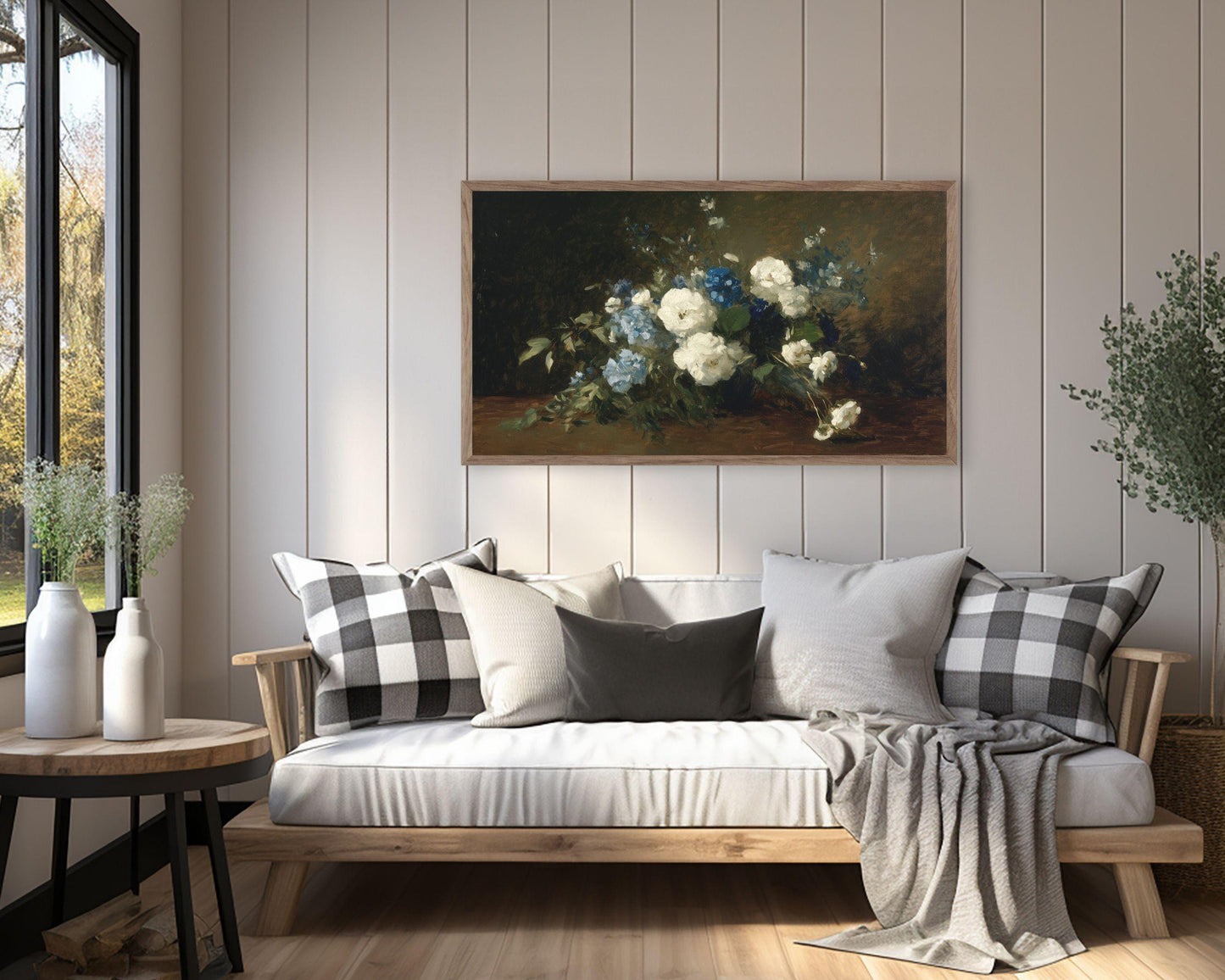 Blue and White Still Life Flowers Frame TV Art