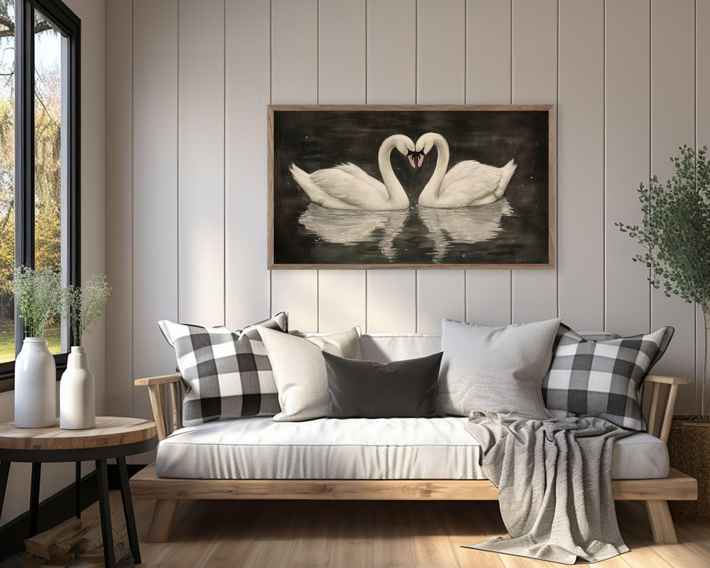 Two White Swans Frame TV Art