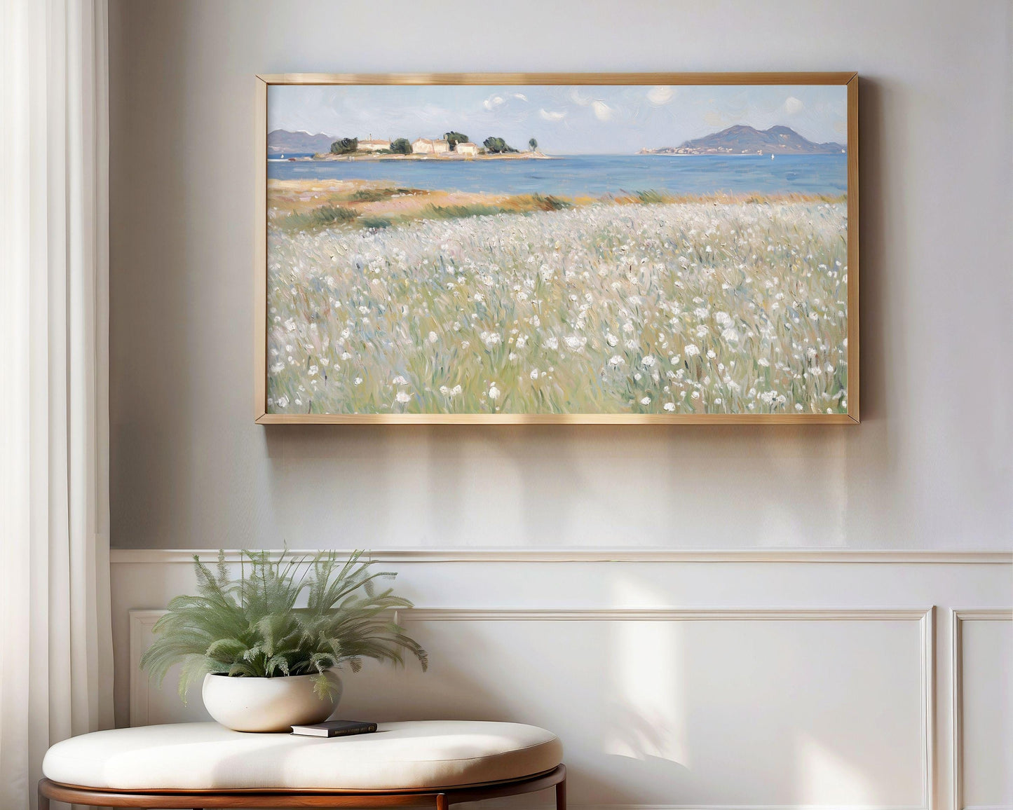 White Wildflowers by the Sea Frame TV Art