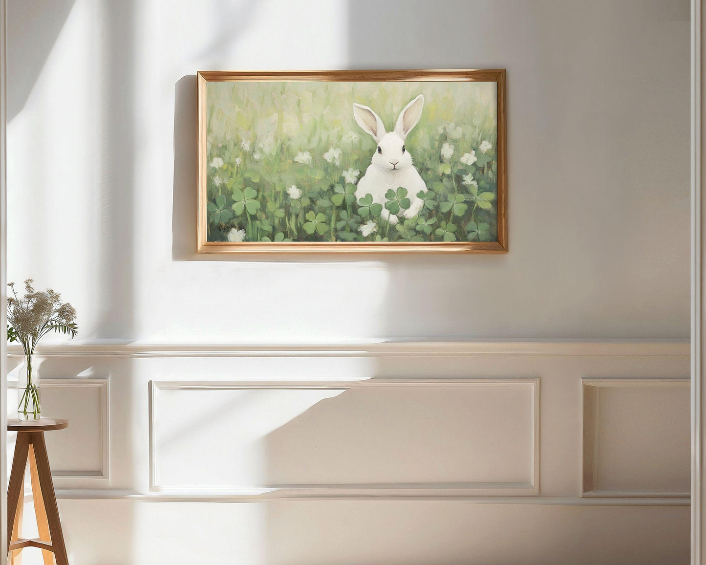 Spring Bunny in Shamrocks Frame TV Art