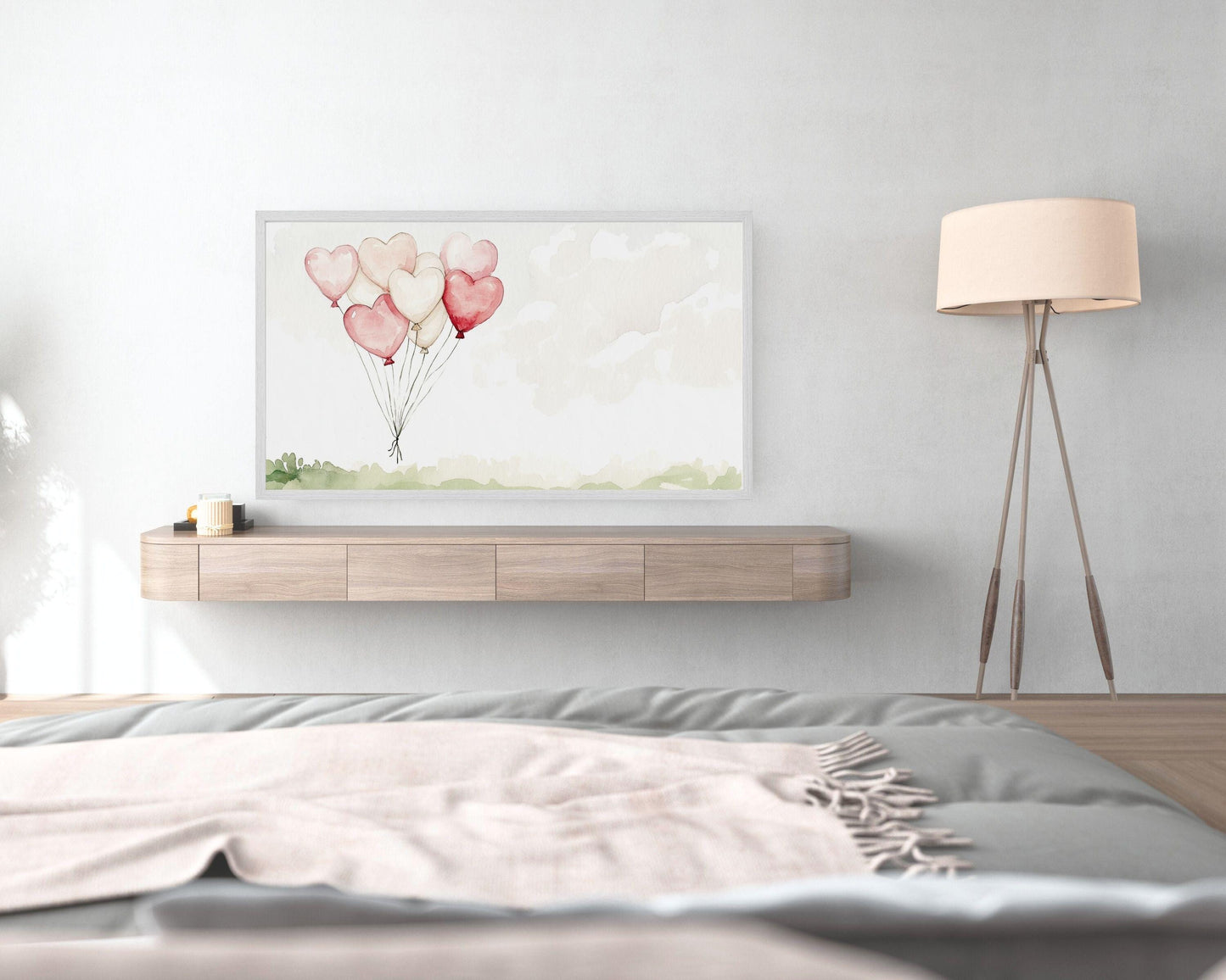 Valentines Pink and Red Heart Balloons Frame TV Art