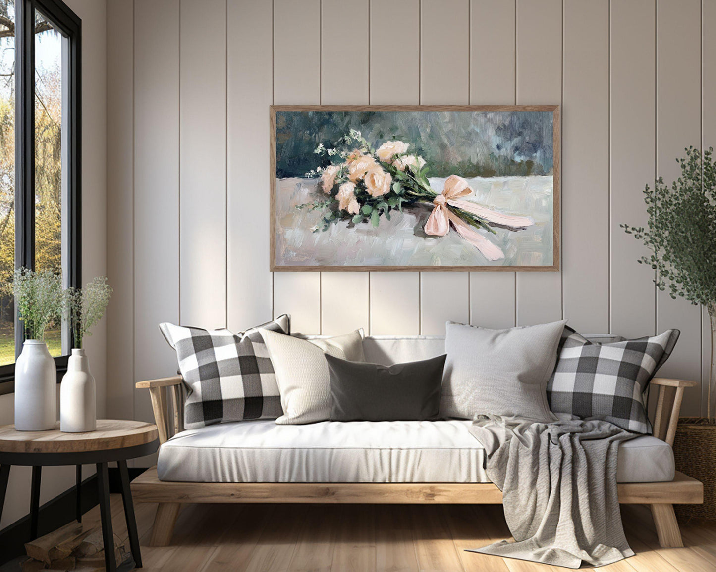 Pink Flowers with Bow Frame TV Art