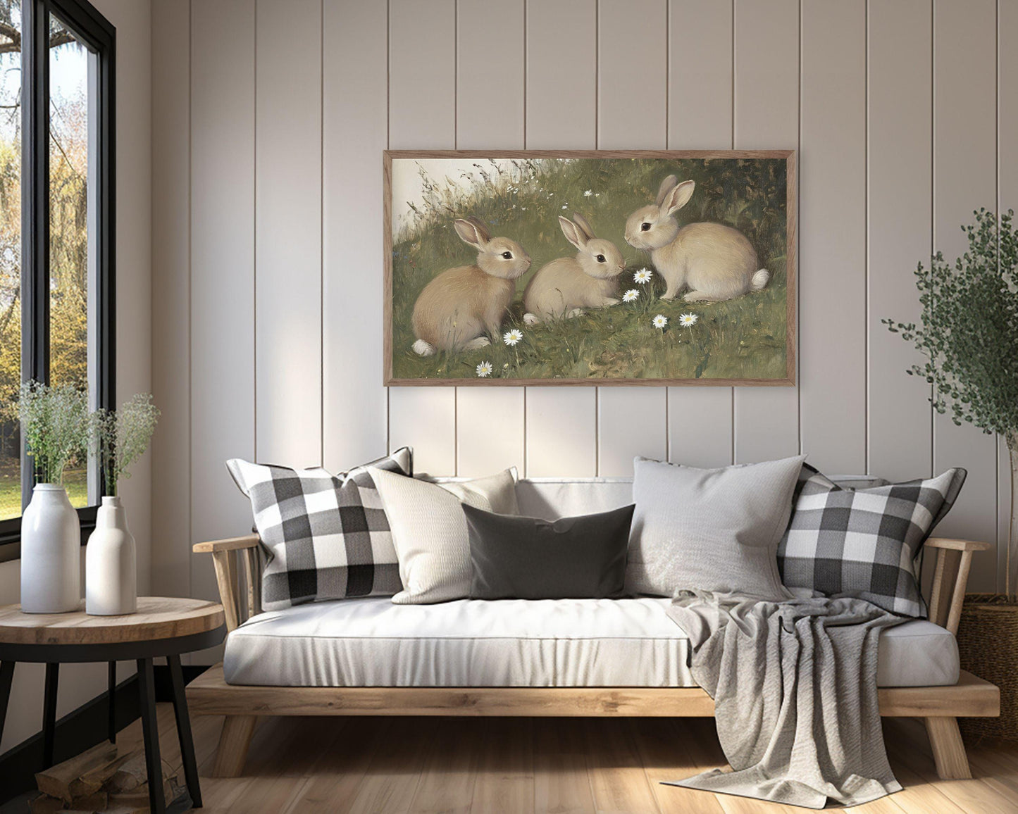 Bunnies and Daisies Frame TV Art