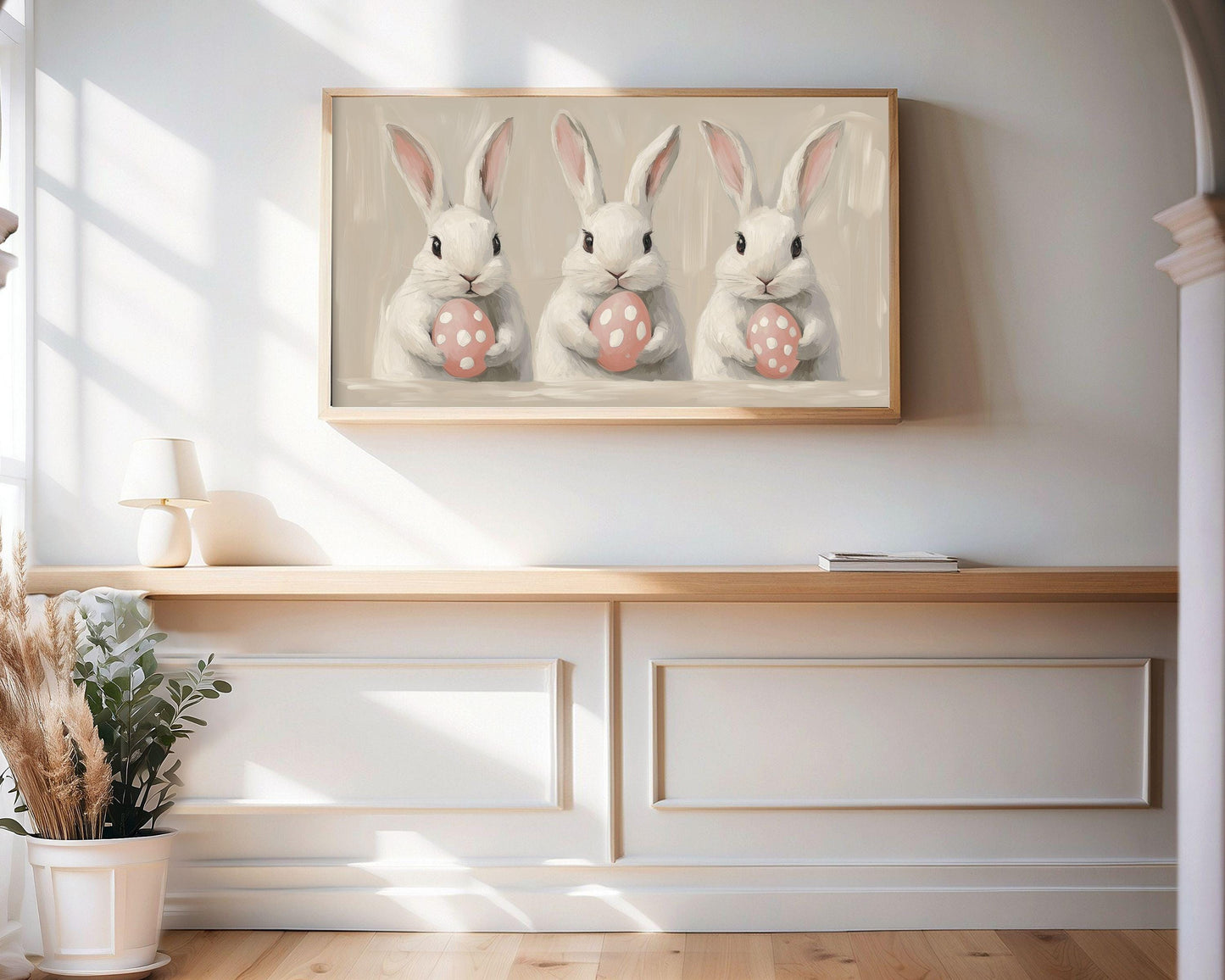 Bunnies with Pink Easter Eggs Frame TV Art