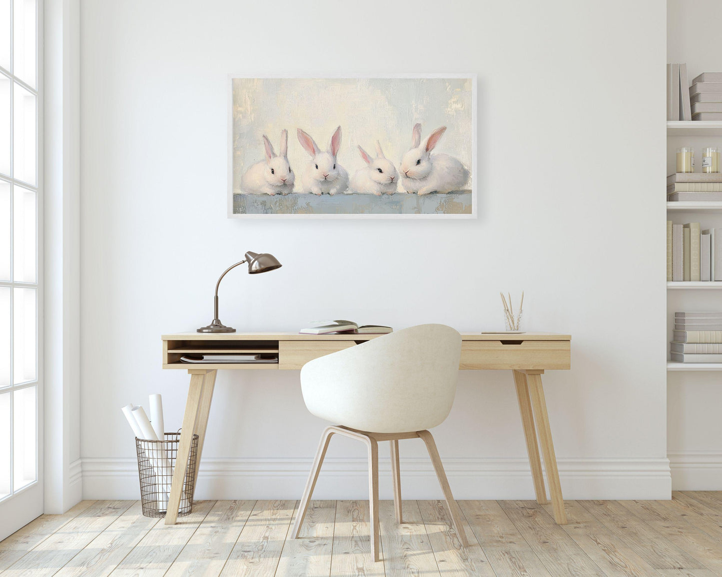 Four Cute White Bunnies Frame TV Art