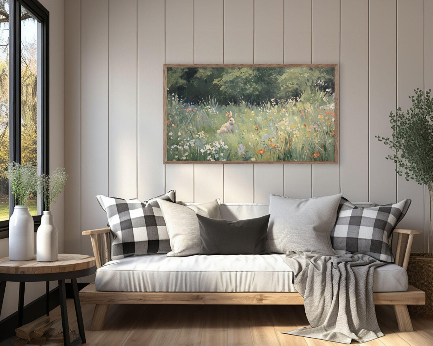 Bunny in Flower Field Frame TV Art