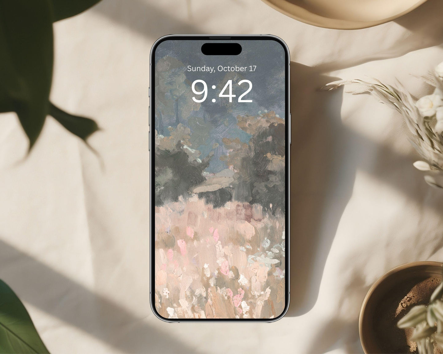 Pink Floral Landscape Phone Wallpaper