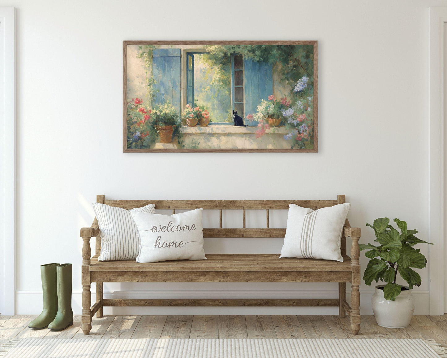 Cat in Spring Garden Frame TV Art