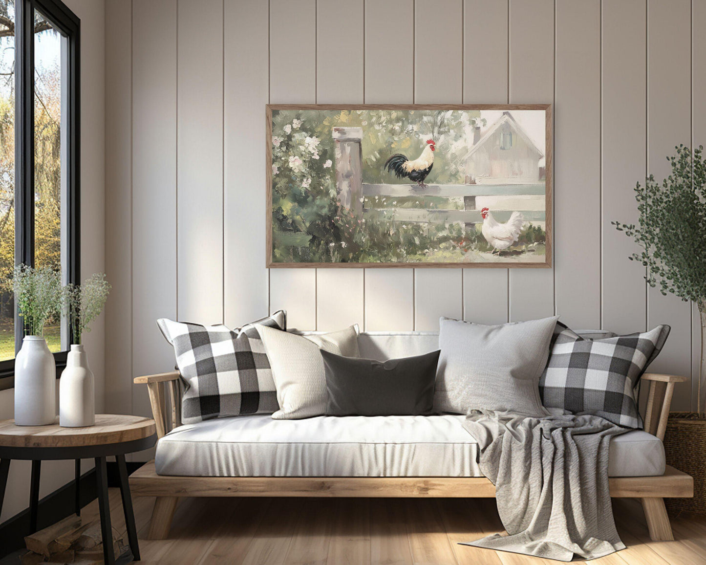 Rooster and Hen Frame TV Art