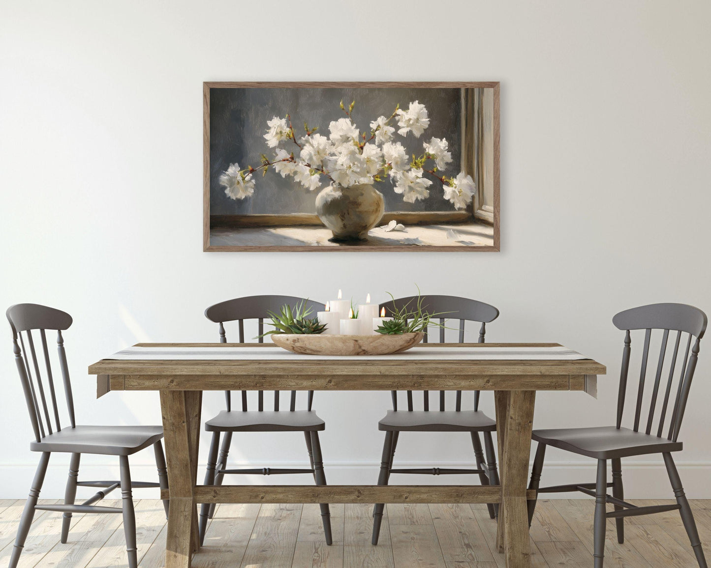 White Blossoms still life Frame TV Art