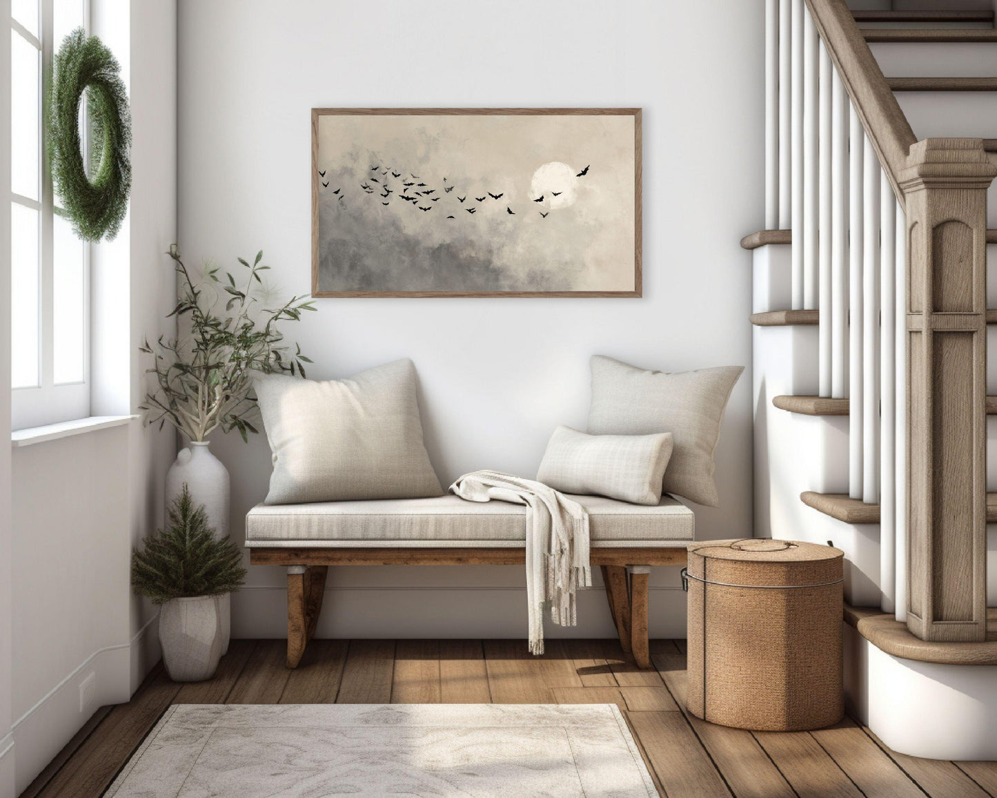 Halloween Bats and Moon Frame TV Art