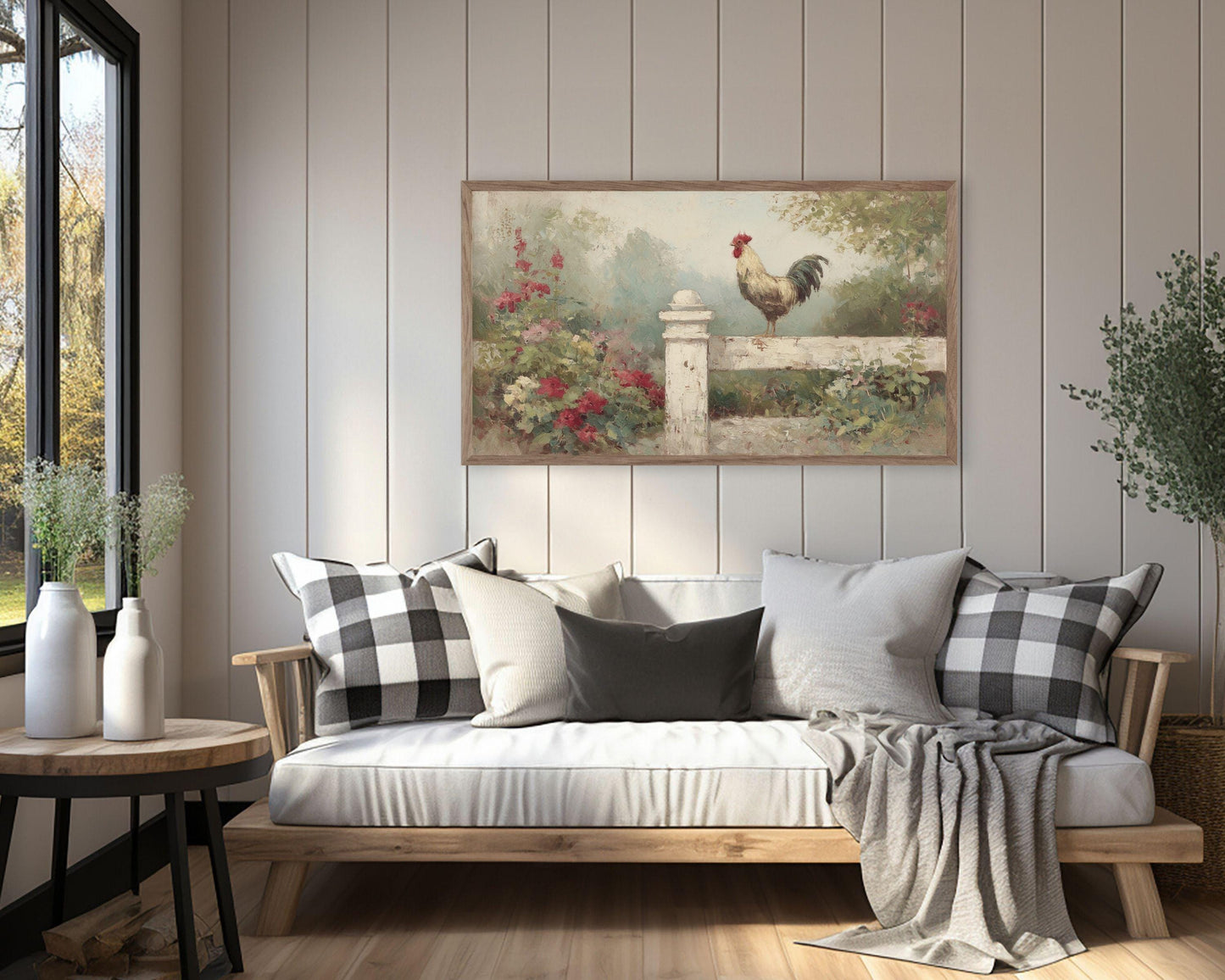 Rooster in Country Landscape Frame TV Art