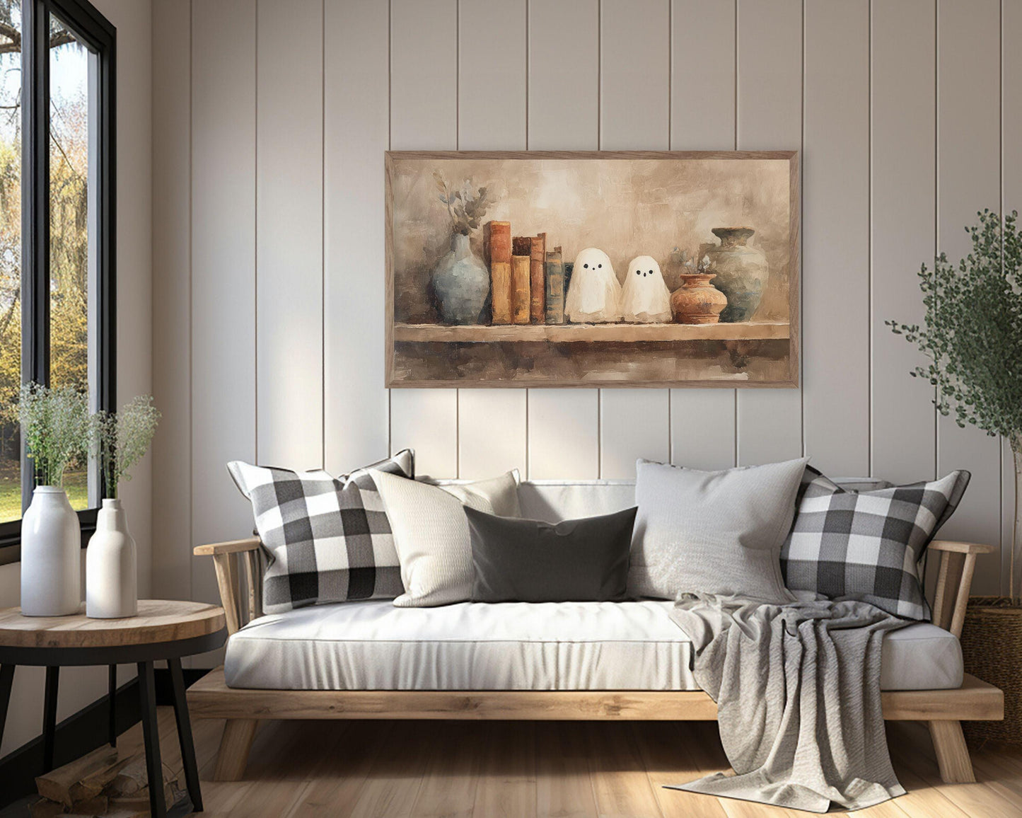 Halloween Ghosts on Bookshelf Frame TV Art