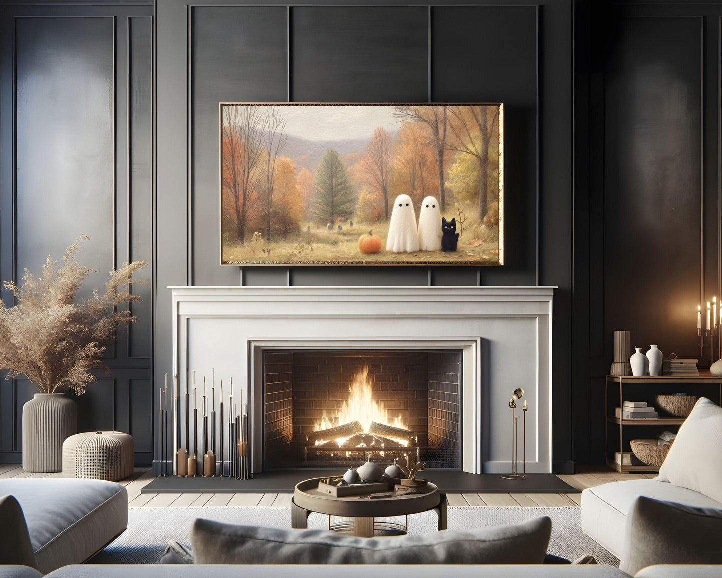 Ghosts in Cute Fall Landscape Frame TV Art