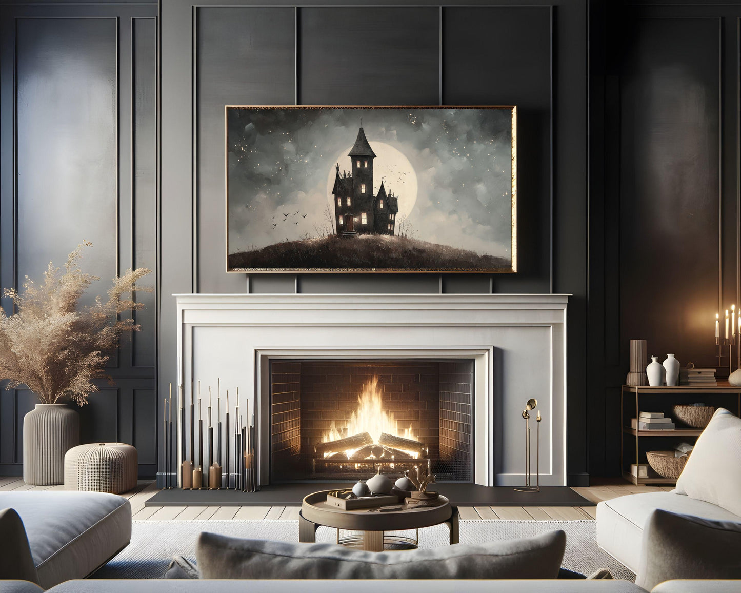 Haunted House and Full Moon Frame TV Art