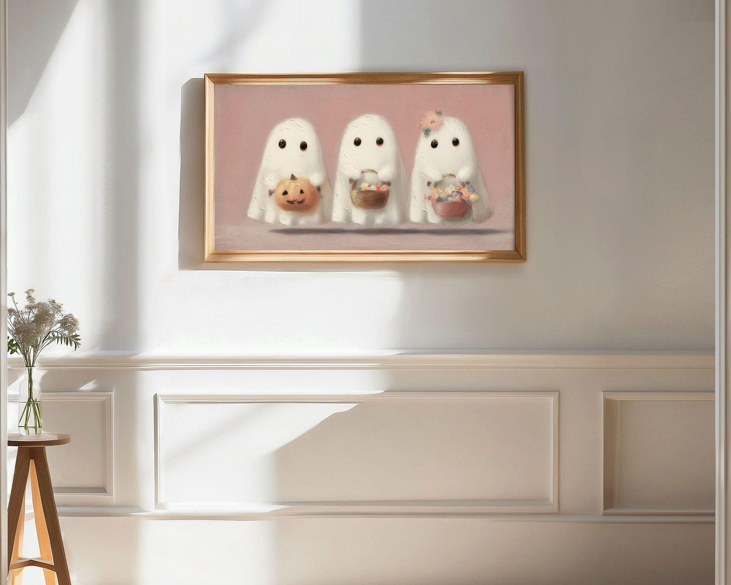 3 Ghosts Pink Halloween Frame TV Art