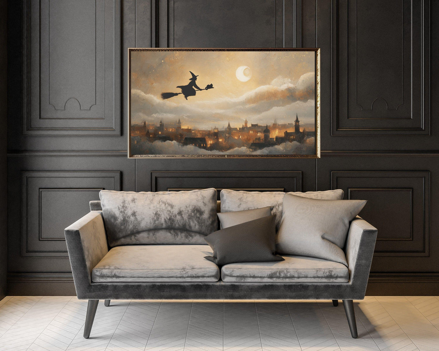 Halloween Witch Flying on Broomstick Frame TV Art