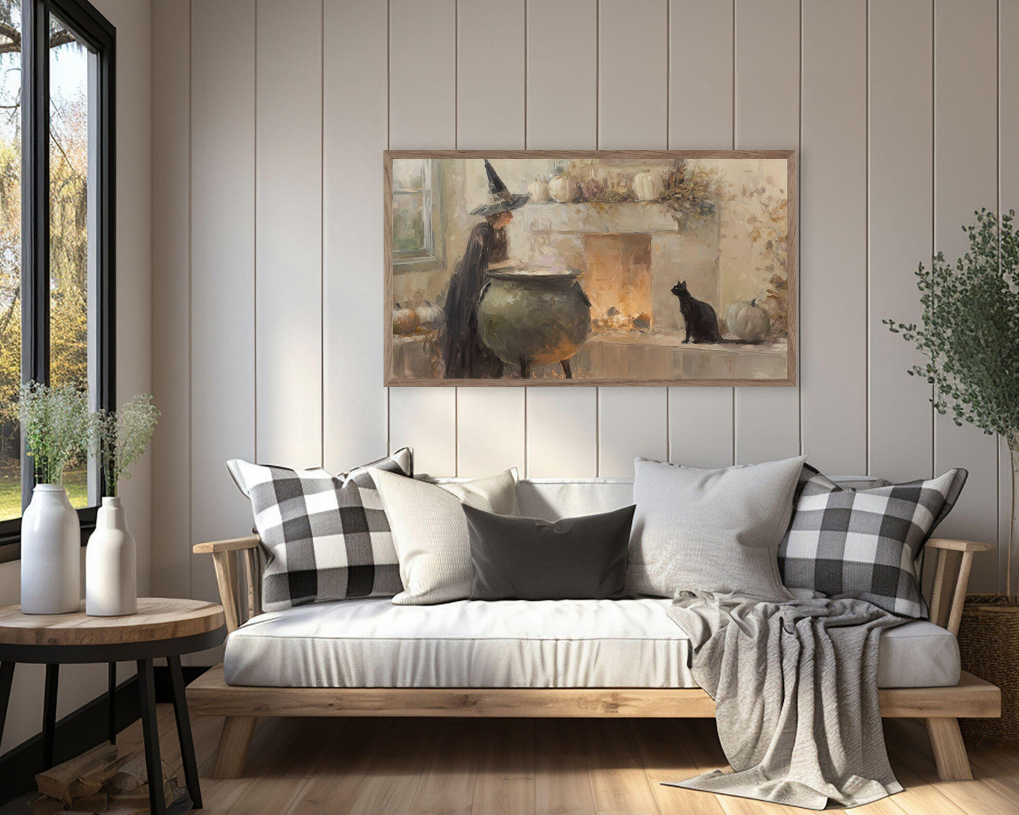 Halloween Witch and Black Cat Frame TV Art