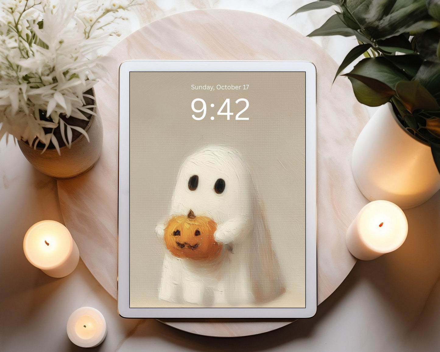 Ghost Holding Pumpkin Desktop Wallpaper Set