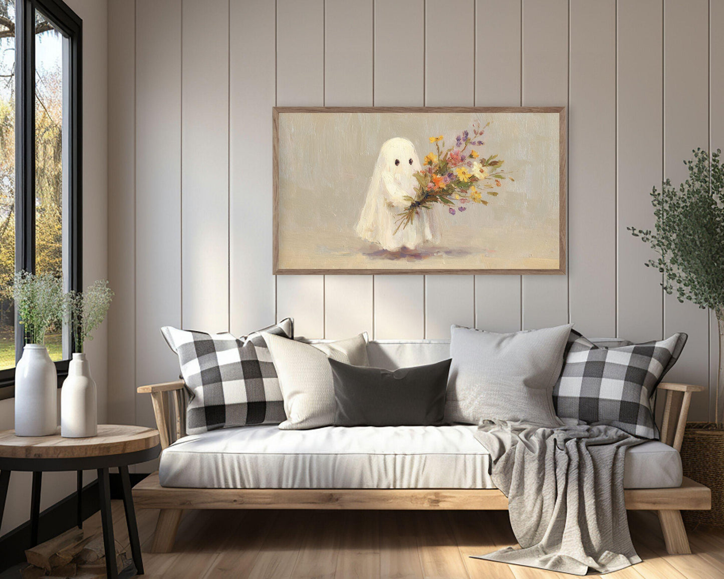 Cute Ghost with Flowers Frame TV Art