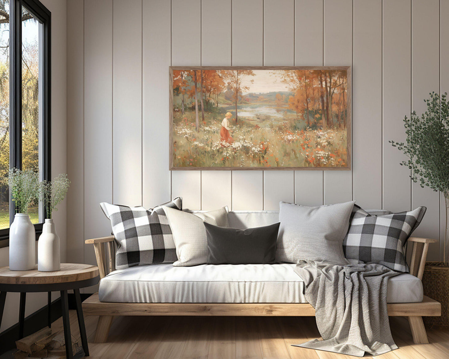 Woman Picking Fall Flowers Frame TV Art