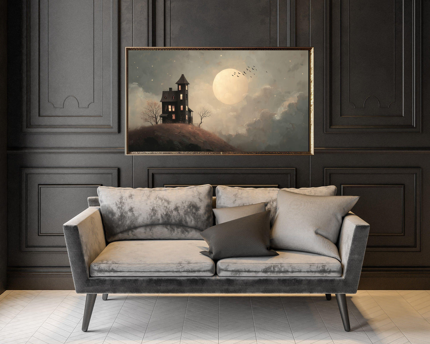 Haunted House and Moon Frame TV Art