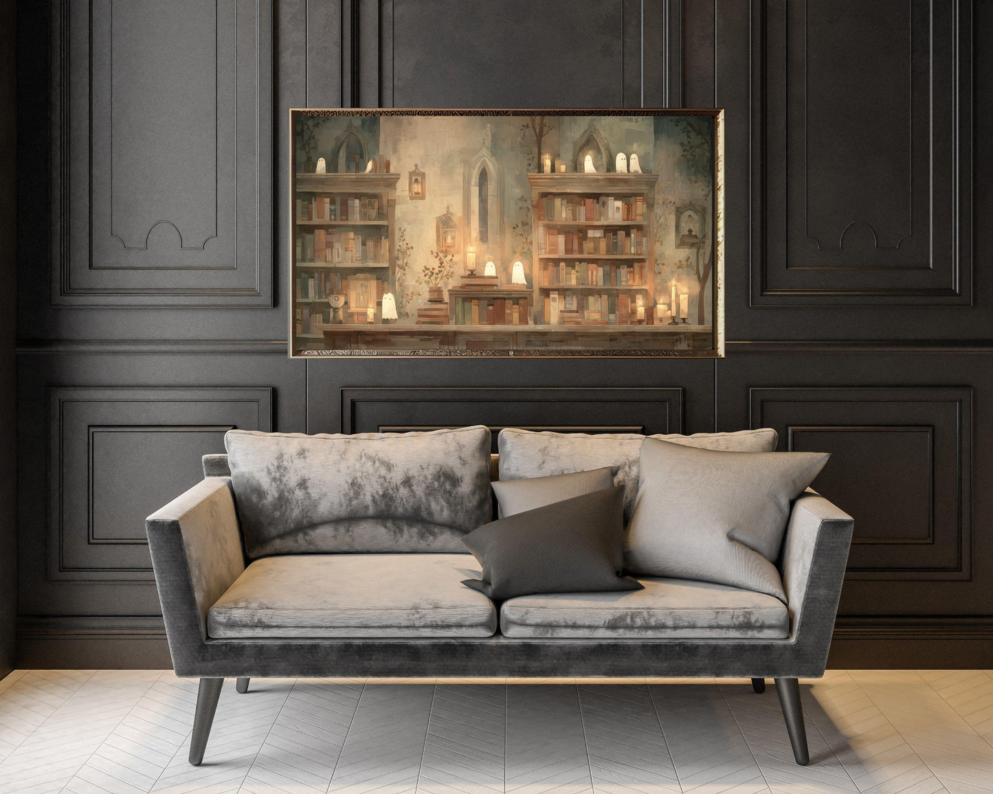 Whimsical Halloween Library Frame TV Art