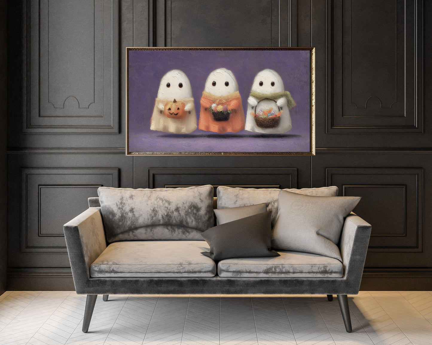 3 Ghosts Purple Halloween Frame TV Art