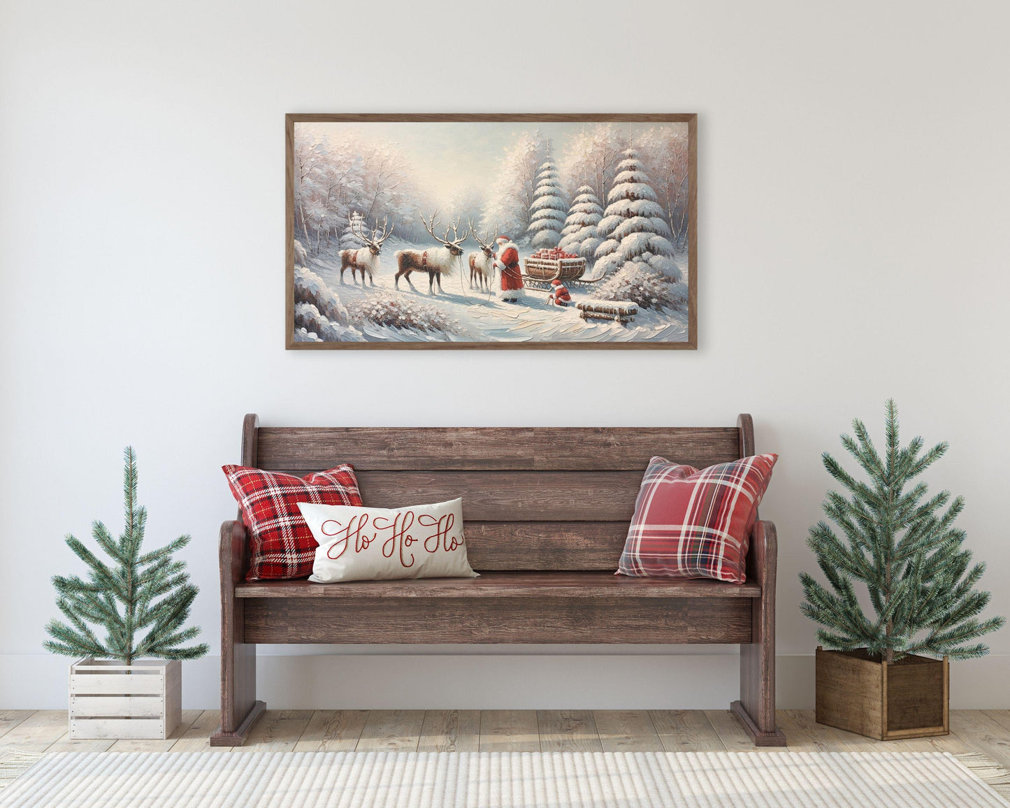 Santa And Reindeer Frame TV Art