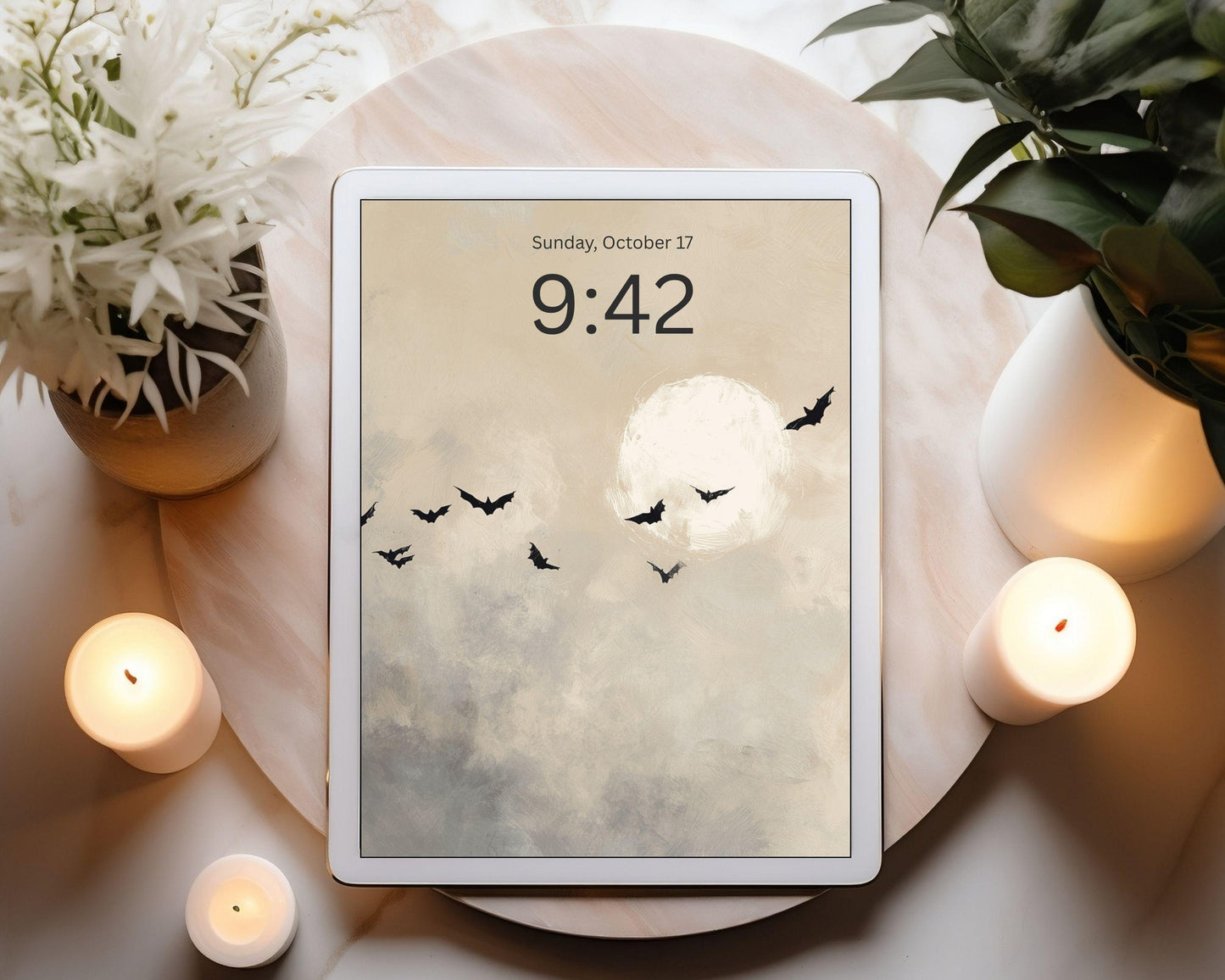 Bats Flying Past Moon Desktop Wallpaper Set