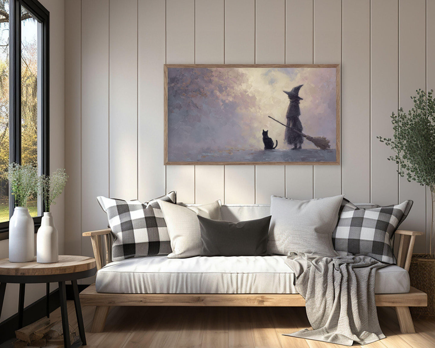 Halloween Witch and Cat Frame TV Art