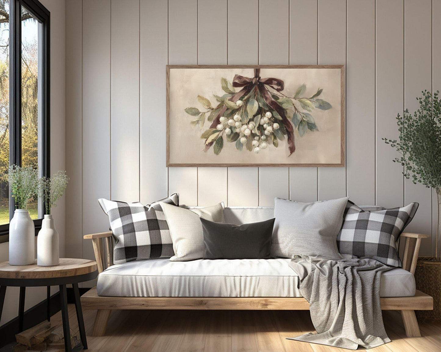 Mistletoe with Brown Bow Frame TV Art