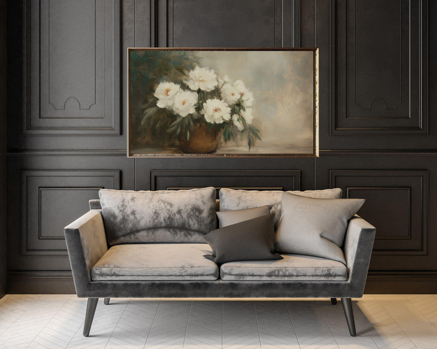 Neutral Spring Flowers Vintage Style Frame TV Art