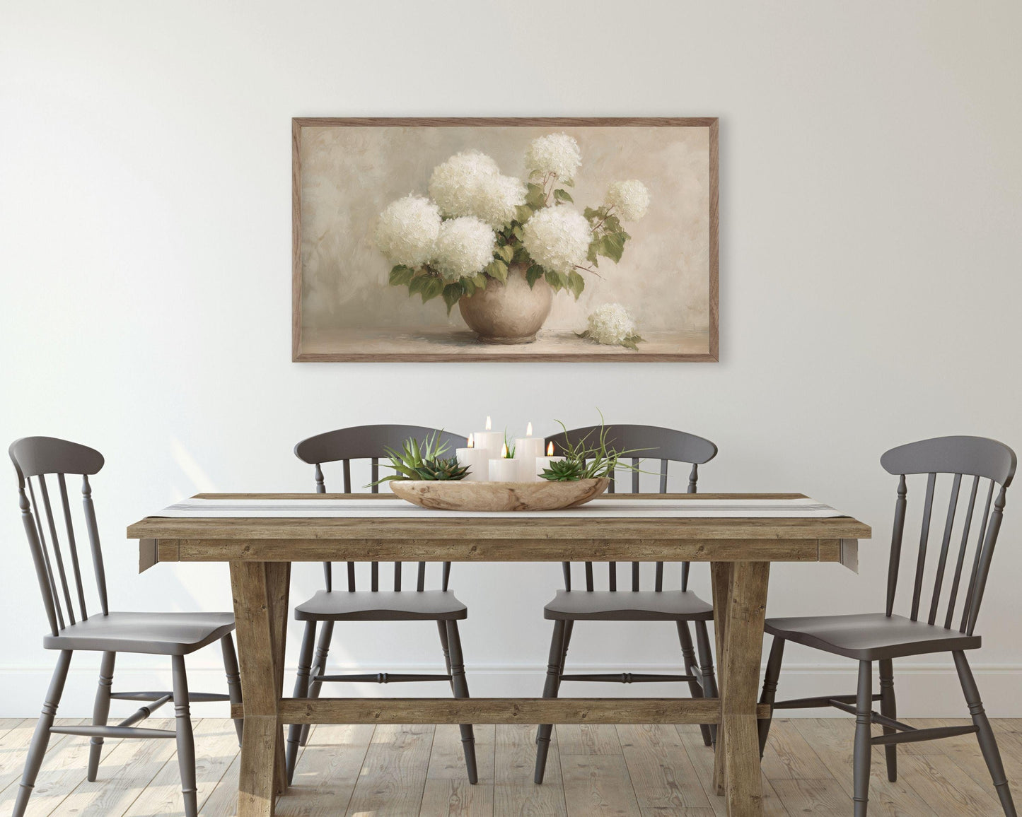 White Hydrangeas Frame TV Art