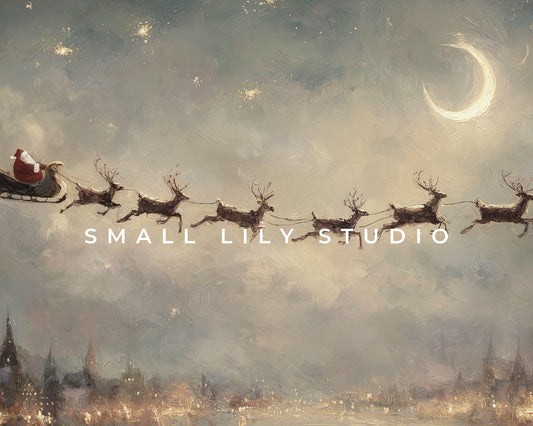 Santa and Reindeer Christmas Frame TV Art