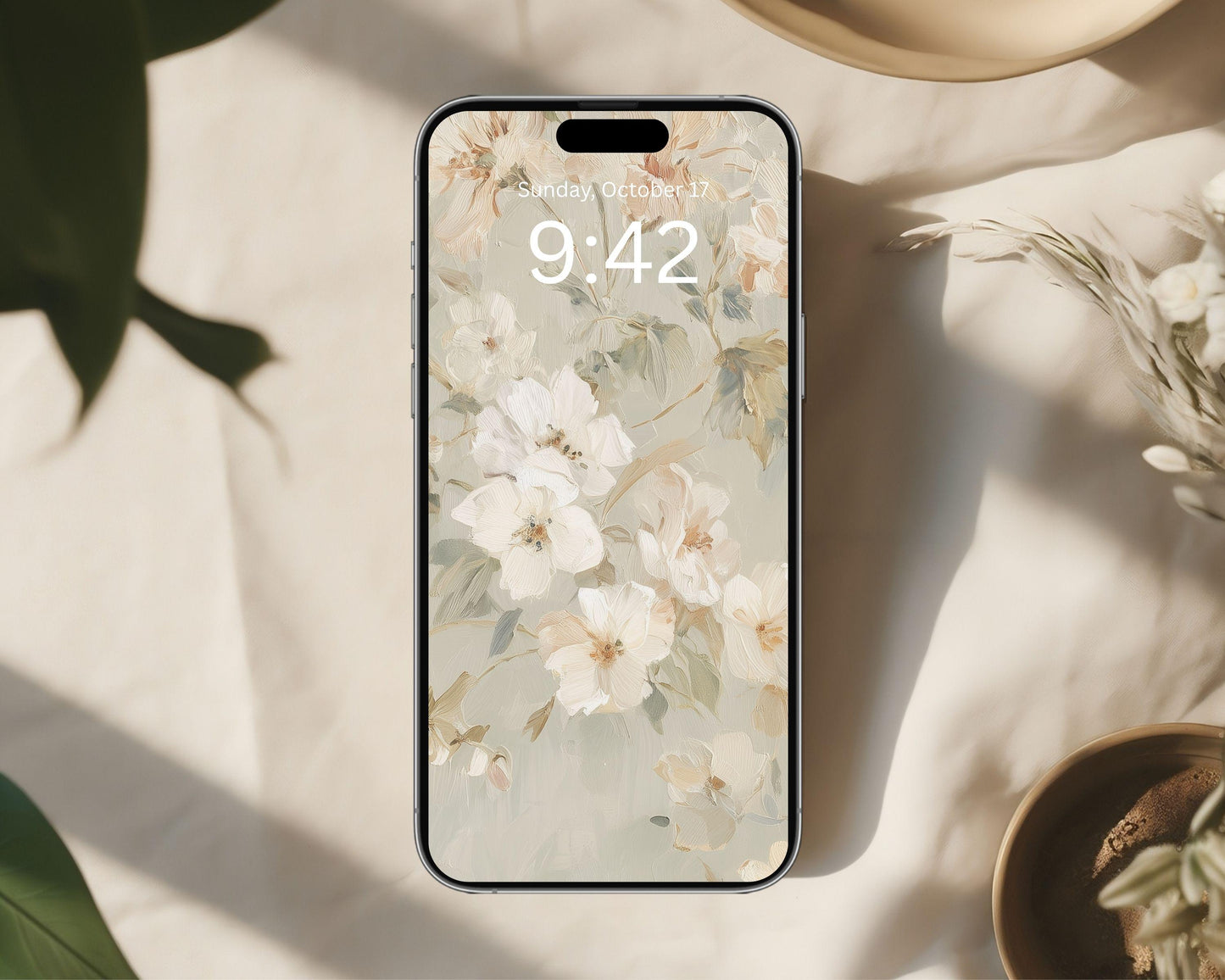 Pastel Floral Phone Wallpaper, Fall iPhone Wallpaper, Autumn Samsung Galaxy Phone Background, Neutral Vintage Style Art | WP127