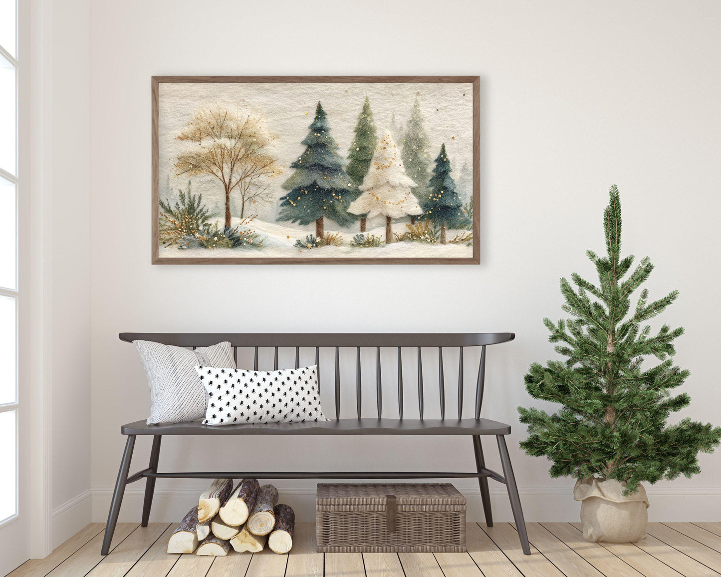 FRAME TV art Christmas Tree Forest Felt Style, Samsung Frame TV Cute Holiday art for kids | TV1007